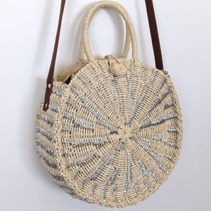New! Express Metallic Circle Straw Bag